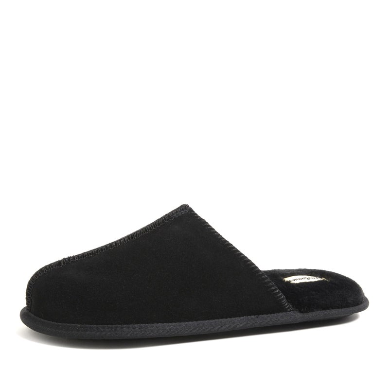 Dearfoams mens Genuine Suede Closed Toe Scuff Slipper, Black, 11 US